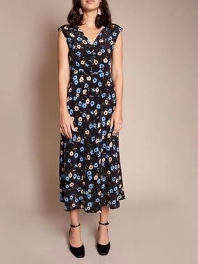 Store No. 6 silk floral bias dress black blue no.6 1930s XS S